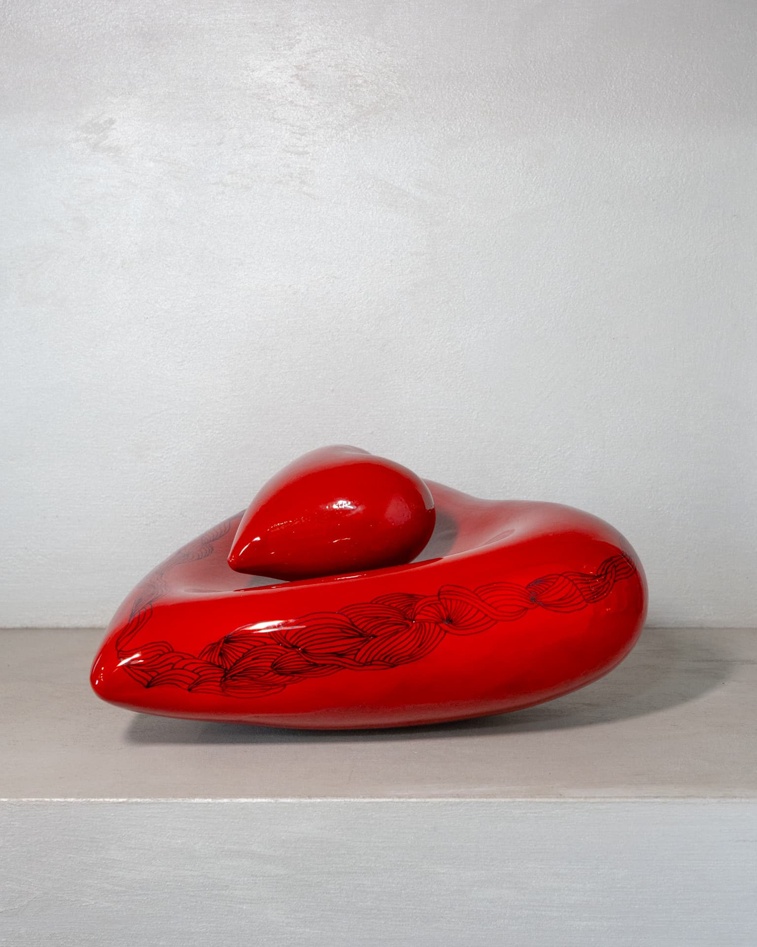 Cuori ceramica smaltata rosso/giallo - "la nostra forza"