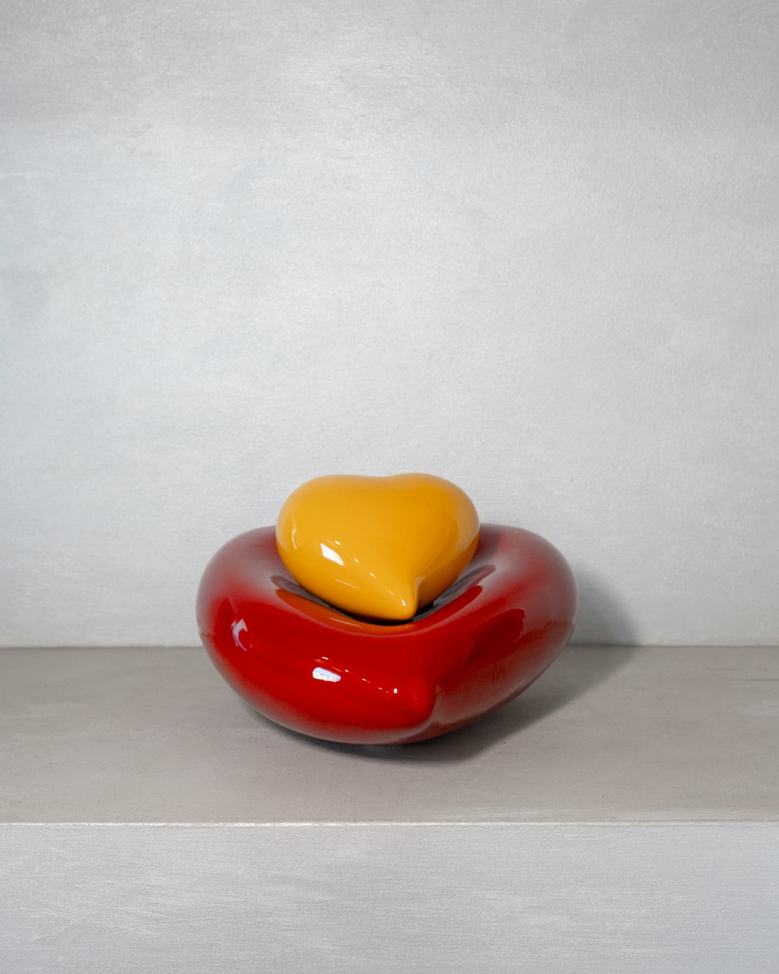 Cuori ceramica smaltata rosso/giallo - " io, te e noi "